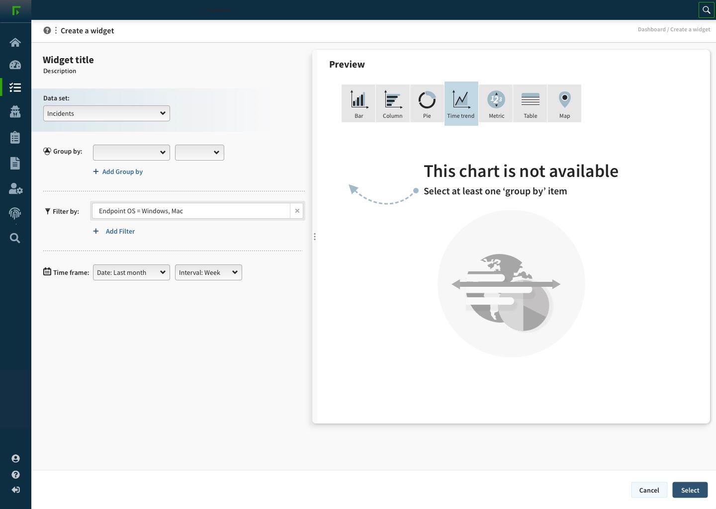 Widget builder - chart unavailable