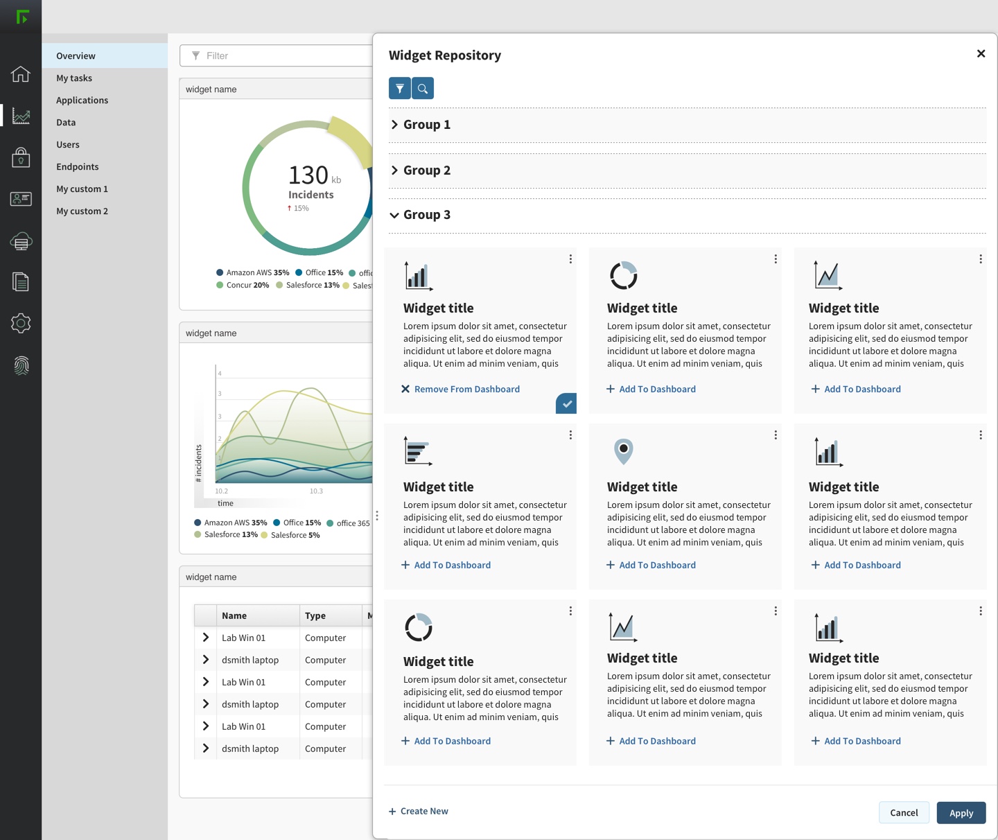 Widget repository wide